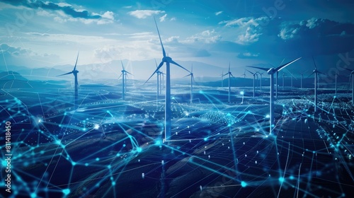 technology monitoring renewable energy grids blue bacgkround