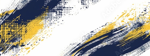 Abstract brush strokes in navy blue and yellow on a white background, with a vector design in the halftone style and a football theme.