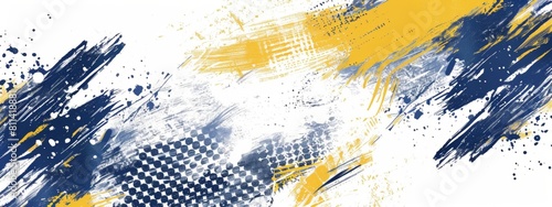 Abstract brush strokes in navy blue and yellow on a white background, with a vector design in the halftone style and a football theme.