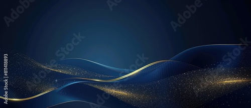 Abstract elegant dark blue background with golden line and lighting effect