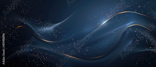 Abstract elegant dark blue background with golden line and lighting effect