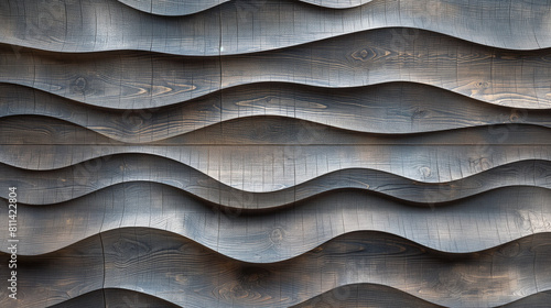 Abstract Wooden Wall Panel Design with Wave Patterns, Creating an Illusion of Depth and Movement. Luxurious and Stylish Background with Dynamic Abstract Waves for Modern Interiors.