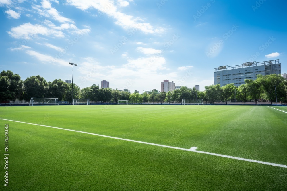 Fototapeta premium A Comprehensive View of a Bustling Suburban Soccer Complex with Multiple Fields and Amenities