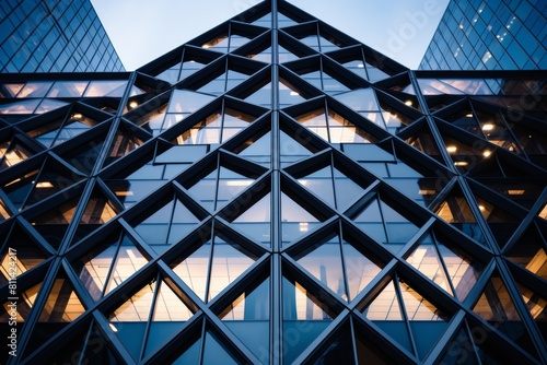Intricate Steel Mullion Pattern Highlighting the Glass Facade of a Contemporary High-Rise photo
