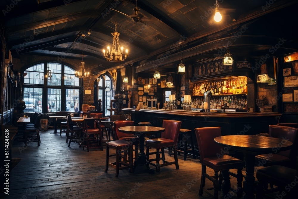 Inviting Atmosphere of a Traditional Local Pub with Rustic Wood and Brick Elements Inviting Atmosphere of a Traditional Local Pub with Rustic Wood and Brick Elements