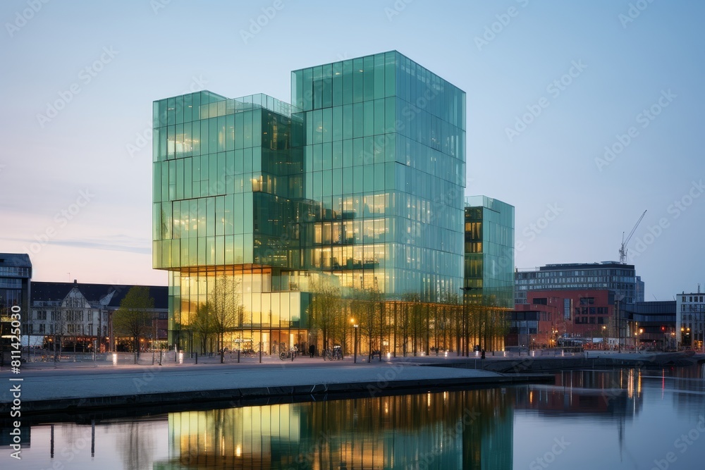 Environment-Friendly Sea Green Office Building with Reflective Glass Exterior Environment-Friendly Sea Green Office Building with Reflective Glass Exterior