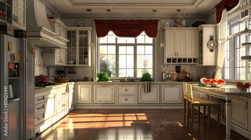 Interior design: beautiful large kitchen with lots of cabinets