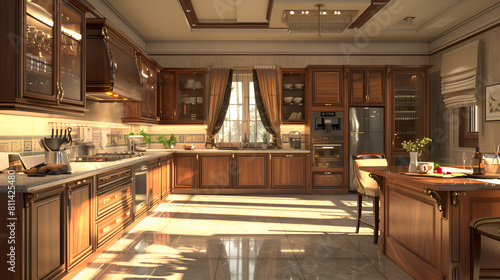 Interior design: beautiful large kitchen with lots of cabinets