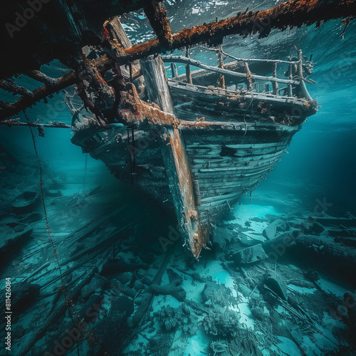 Underwater Mystery: Sunken Pirate Ship in Ocean Depths