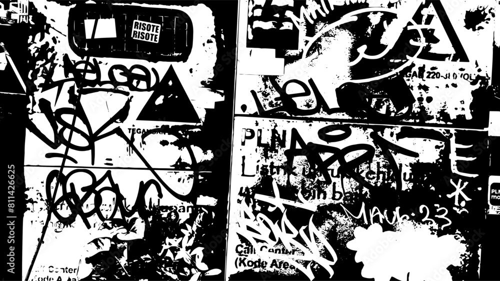 Fototapeta premium 8-71. Black and white grunge graffiti texture background.