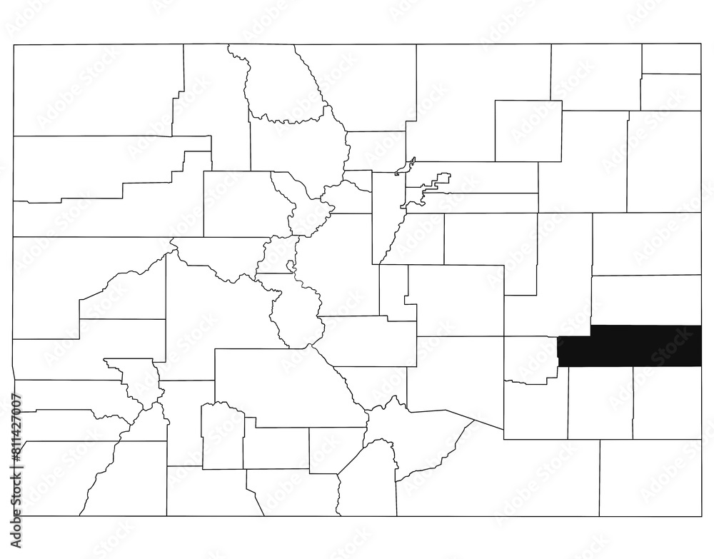 Map of Kiowa County in Colorado state on white background. single County map highlighted by black colour on Colorado map. UNITED STATES, US