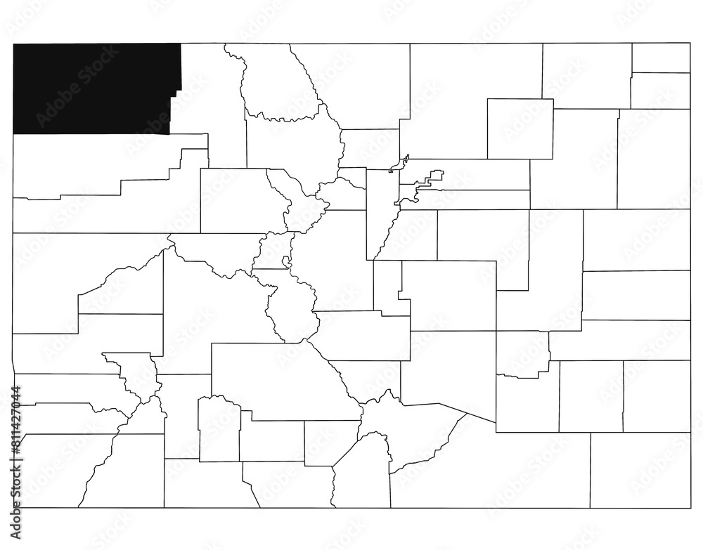 Map of Moffat County in Colorado state on white background. single County map highlighted by black colour on Colorado map. UNITED STATES, US