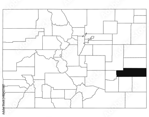 Map of Kiowa County in Colorado state on white background. single County map highlighted by black colour on Colorado map. UNITED STATES, US photo