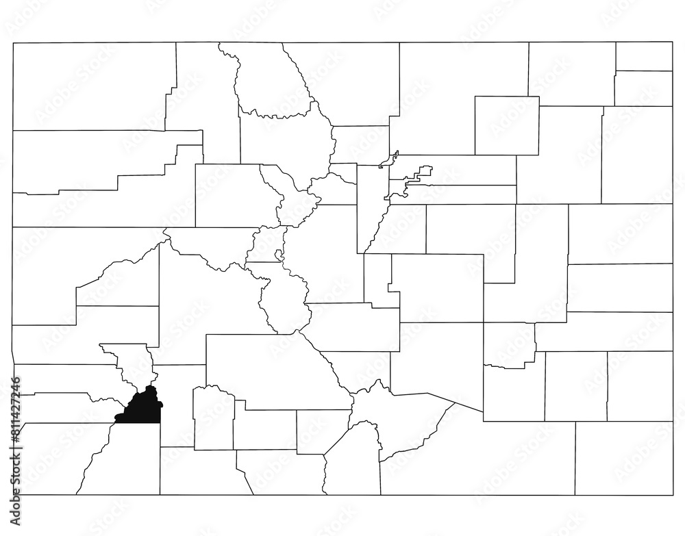 Map of San Juan County in Colorado state on white background. single County map highlighted by black colour on Colorado map. UNITED STATES, US