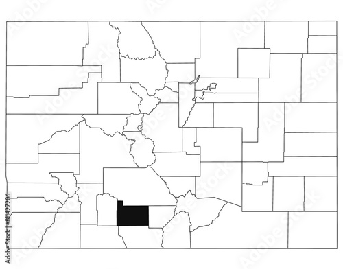 Map of Rio Grande County in Colorado state on white background. single County map highlighted by black colour on Colorado map. UNITED STATES, US photo