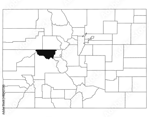 Map of pitkin County in Colorado state on white background. single County map highlighted by black colour on Colorado map. UNITED STATES, US photo