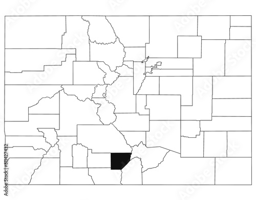 Map of alamosa County in Colorado state on white background. single County map highlighted by black colour on Colorado map. UNITED STATES, US photo