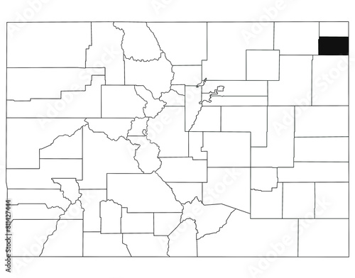 Map of Philips County in Colorado state on white background. single County map highlighted by black colour on Colorado map. UNITED STATES, US