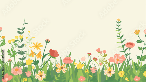 A beautiful spring floral background featuring a variety of colorful flowers in bloom