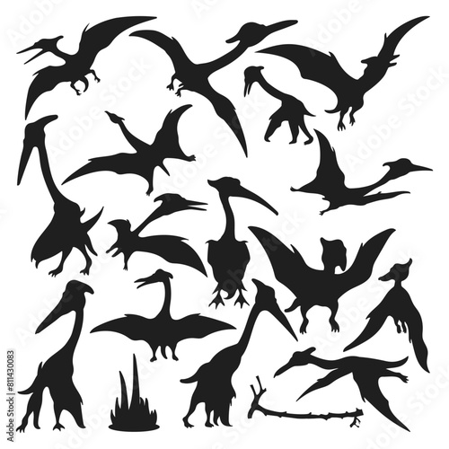 Dinosaur and Jurassic monster icons. Microraptor  vector silhouette