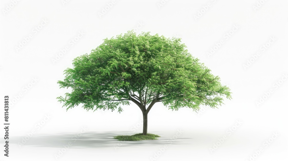 Green tree depicted in 3 dimensional rendering set against a white backdrop Green tree depicted in 3 dimensional rendering set against a white backdrop