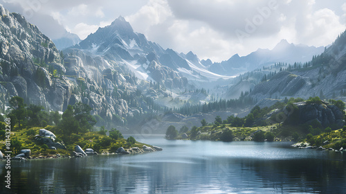 Lake and mountains landscape  relaxing place.