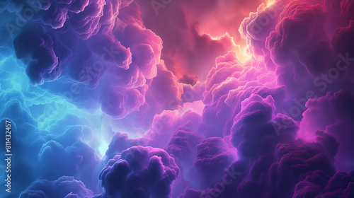 A surreal scene of glowing fluorescent clouds in the sky, vibrant, hd, with copy space