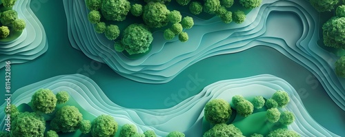 Landscape imagery flat design top view natural scenery theme 3D render Complementary Color Scheme