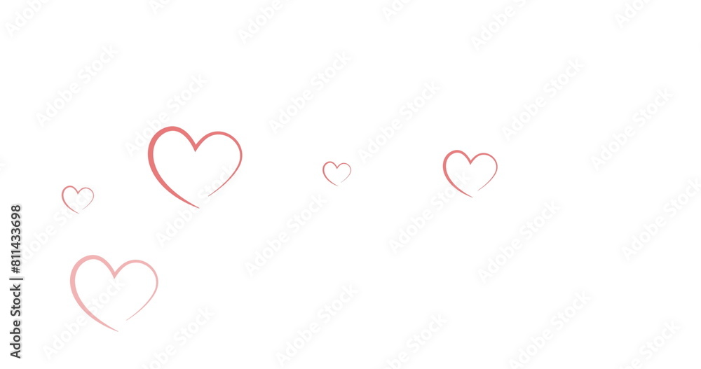 Five varying-size simple red heart outlines float on a plain white background