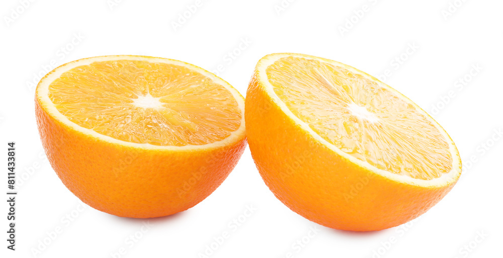 Fototapeta premium Halves of fresh ripe orange isolated on white