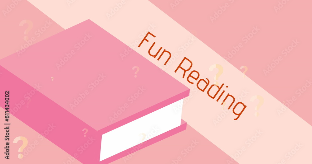 Fototapeta premium School book lying on pink surface, titled Fun Reading