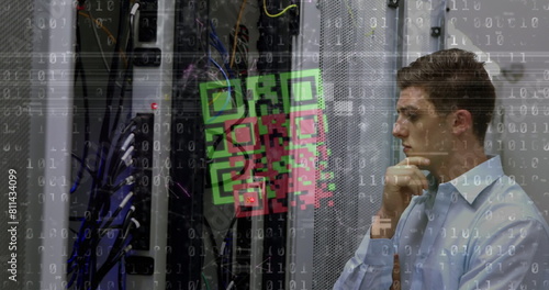 Wallpaper Mural Image of qr code over data processing and caucasian man checking servers Torontodigital.ca