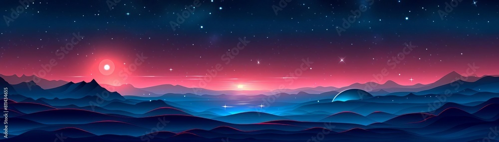 Starry night sky flat design side view cosmos theme water color Monochromatic Color Scheme