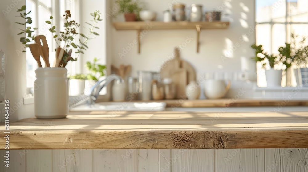 Minimalist close-up of a modern Nordic kitchen, featuring a beautifully crafted wooden countertop in a bright loft apartment Minimalist close-up of a modern Nordic kitchen, featuring a beautifully crafted wooden countertop in a bright loft apartment