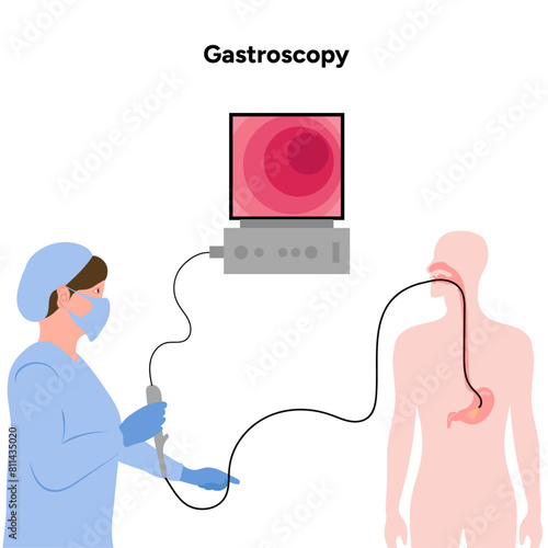 Gastroscopy procedure with patient and doctor