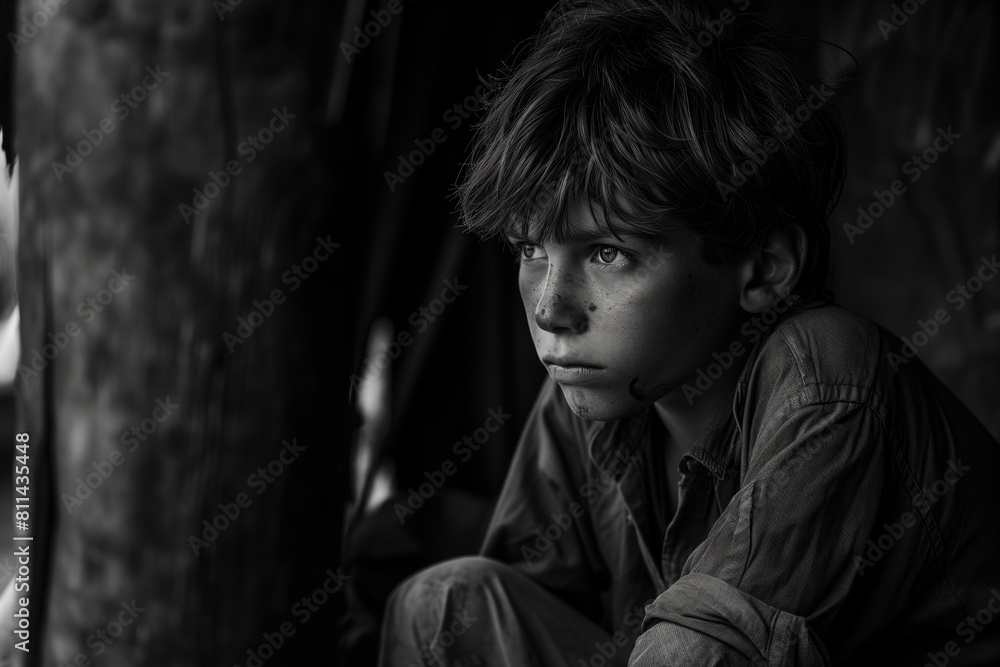 Child Portrait of War Torn Childhood Emotion Sadness Despair, Orphan Abandoned Mental Health PTSD Trauma Black and White Photo, Kid People Struggle Person Damage, Model Closeup Lost Child Portrait of War Torn Childhood Emotion Sadness Despair, Orphan Abandoned Mental Health PTSD Trauma Black and White Photo, Kid People Struggle Person Damage, Model Closeup Lost