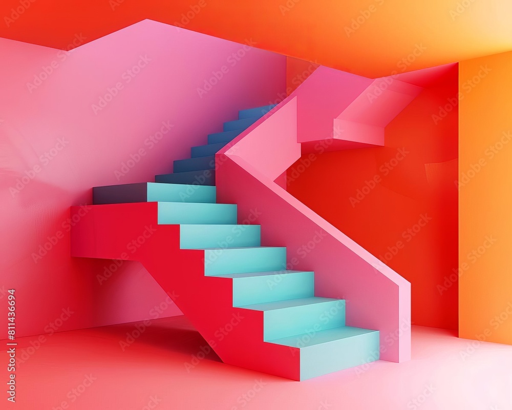 Geometric staircases flat design side view architectural feature theme vivid Geometric staircases flat design side view architectural feature theme vivid
