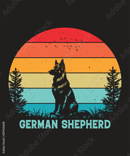 German Shepherd Dog Breed Vintage T-shirt Design.