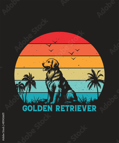 Golden Retriever Dog Breed Vintage T-shirt Design.