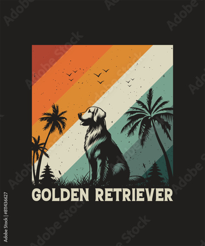 Golden Retriever Dog Breed Vintage T-shirt Design.