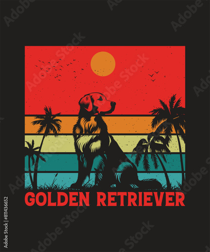 Golden Retriever Dog Breed Vintage T-shirt Design.