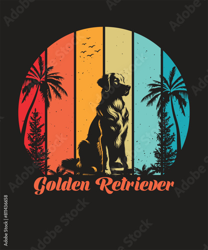 Golden Retriever Dog Breed Vintage T-shirt Design.
