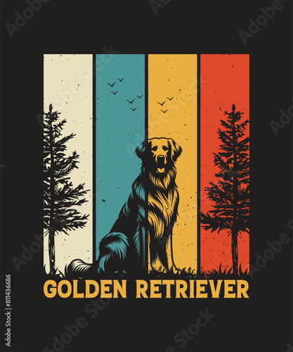 Golden Retriever Dog Breed Vintage T-shirt Design.