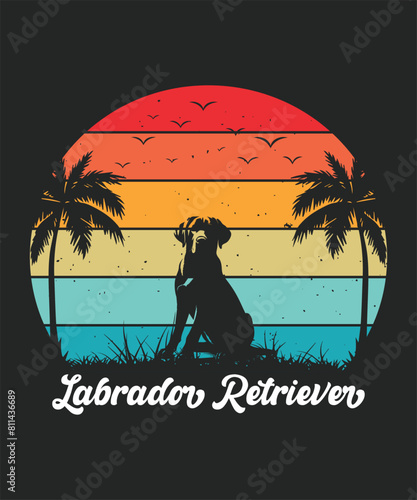 Labrador Retriever Dog Breed Vintage T-shirt Design.