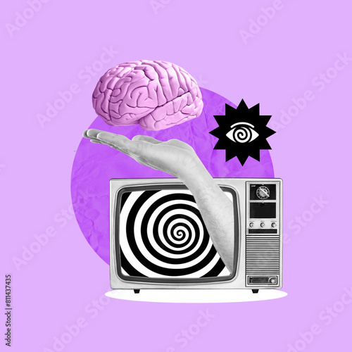 Retro TV, human hand, holding, brain, Manipulation, propaganda, brainwashing, hypnosis, magic, media, television, audiovisual medium photo