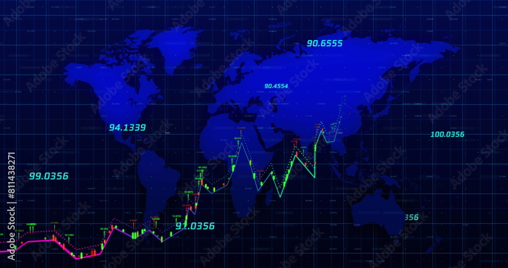 Image of data processing over world map Image of data processing over world map