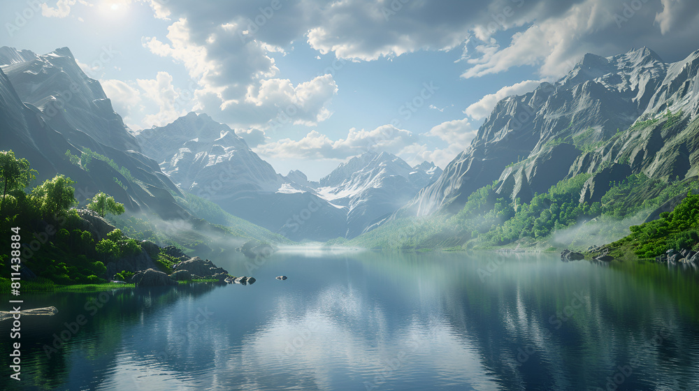 Lake and mountains landscape