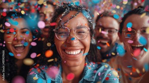 Triumphant Diverse Business Team Celebrating Success with Confetti