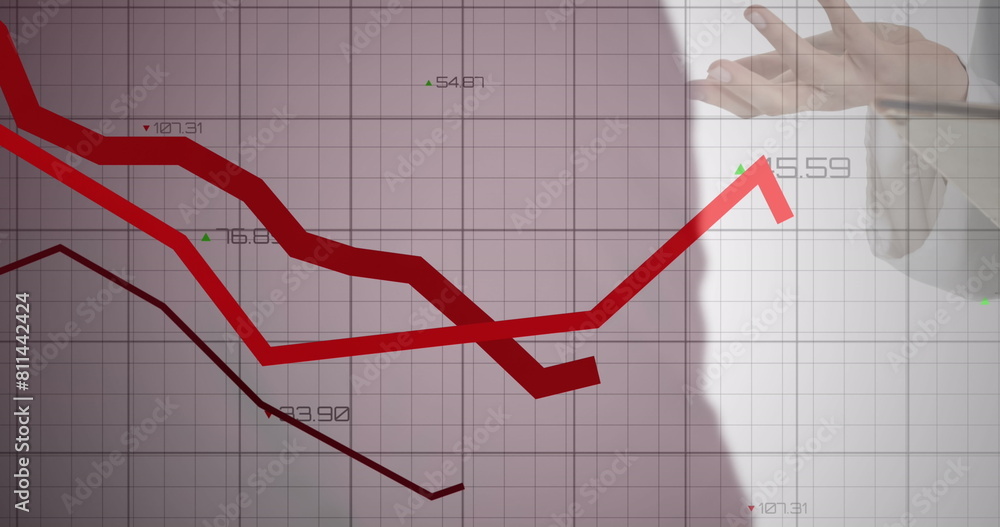 Image of red lines over grid and data processing Image of red lines over grid and data processing