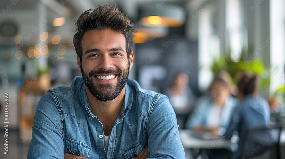 Genuine Programmer Smile at Work in Software Development Company - Wide Shot, Long Shot, Depth of Field